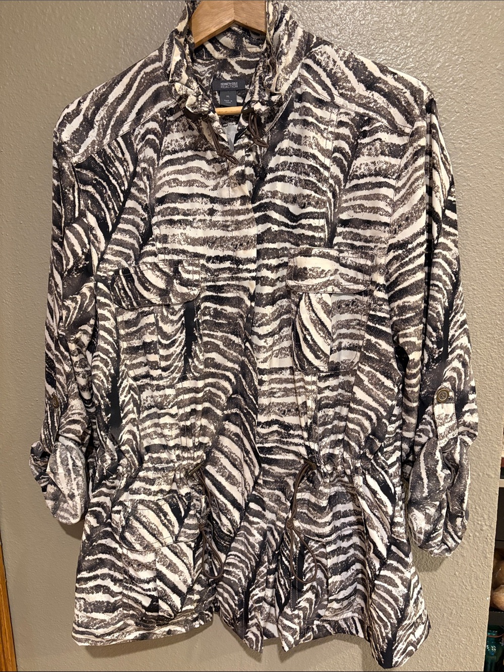 Kenneth Cole Reaction Brown Zebra Print Safari Jacket XL